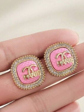 Paris Gold-Tone Pink Enamel Stud Earrings - Women's Jewelry